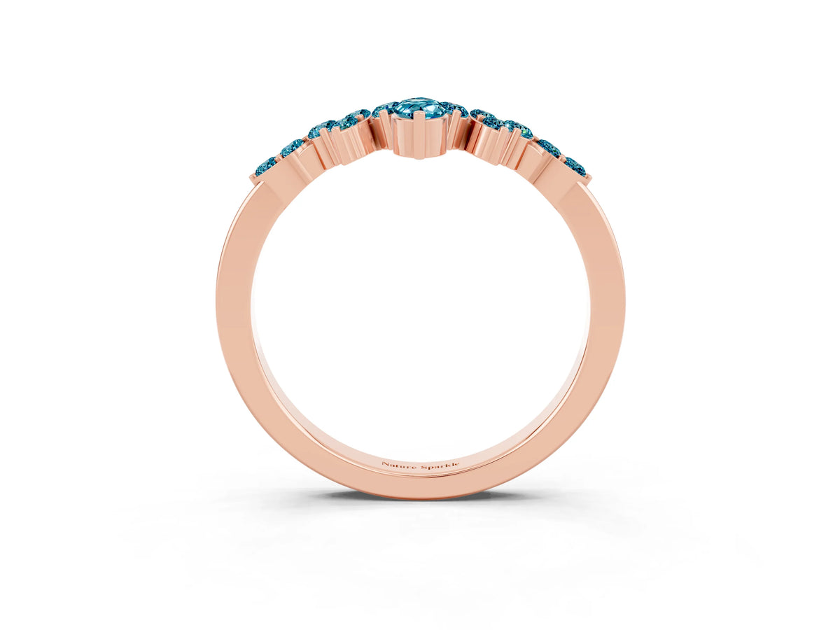 Marquise and Round Blue Topaz Chevron Band in Rose gold with Prong Setting_3