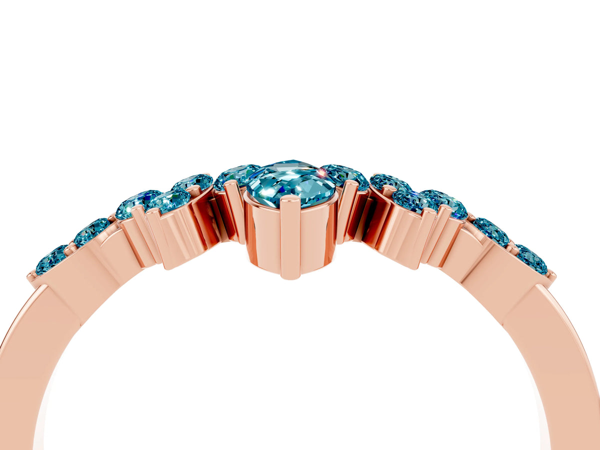 Marquise and Round Blue Topaz Chevron Band in Rose gold with Prong Setting_4