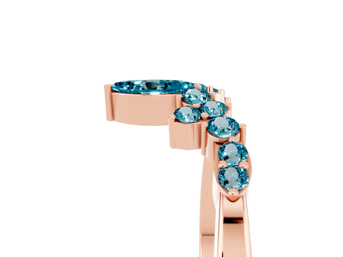 Marquise and Round Blue Topaz Chevron Band in Rose gold with Prong Setting_5