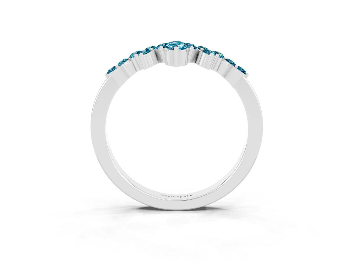 Marquise and Round Blue Topaz Chevron Band in Silver with Prong Setting_3
