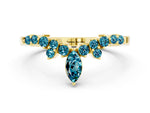 Marquise and Round Blue Topaz Chevron Band in Yellow gold with Prong Setting