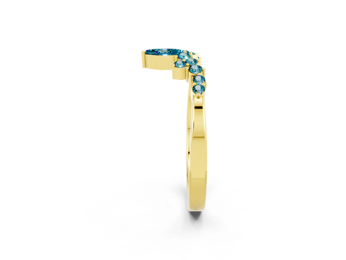 Marquise and Round Blue Topaz Chevron Band in Yellow gold with Prong Setting_2