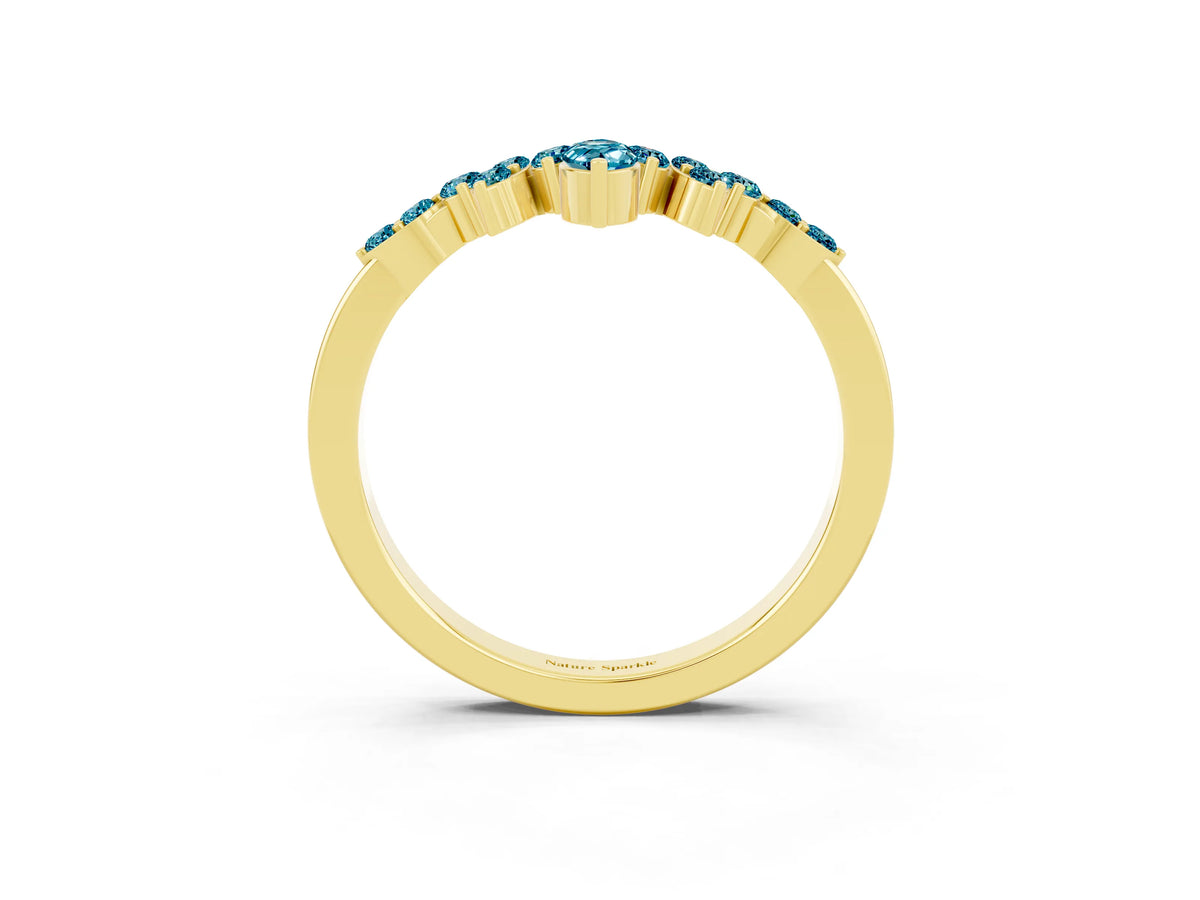 Marquise and Round Blue Topaz Chevron Band in Yellow gold with Prong Setting_3