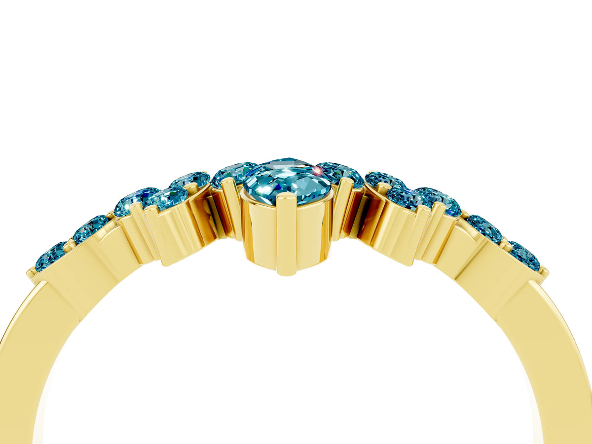 Marquise and Round Blue Topaz Chevron Band in Yellow gold with Prong Setting_4