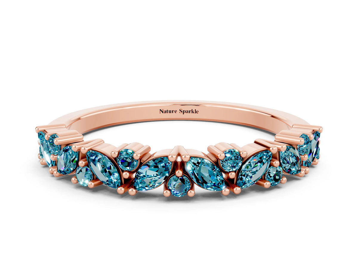 Marquise and Round Blue Topaz Vine Eternity Band in Rose gold with Prong Setting