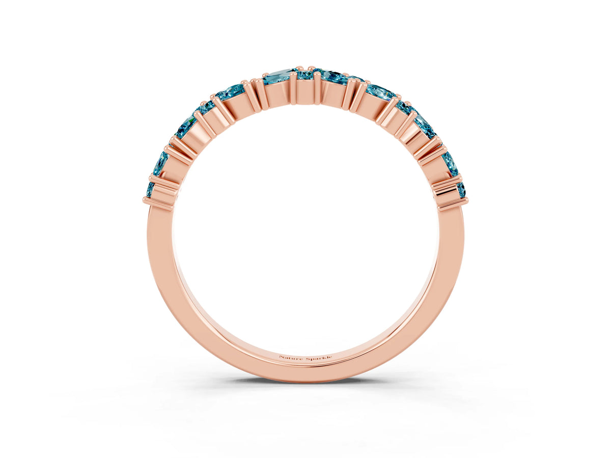 Marquise and Round Blue Topaz Vine Eternity Band in Rose gold with Prong Setting_3