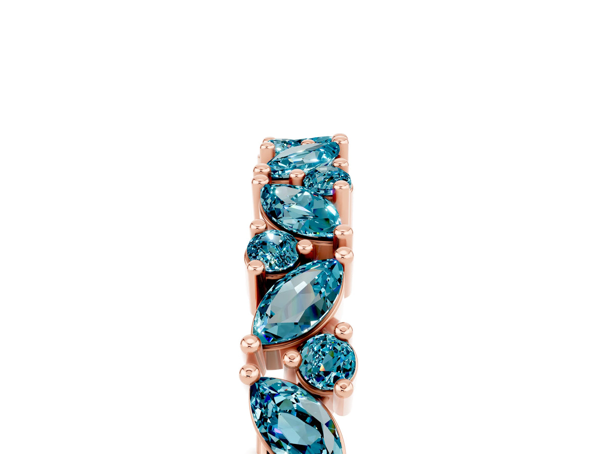 Marquise and Round Blue Topaz Vine Eternity Band in Rose gold with Prong Setting_5
