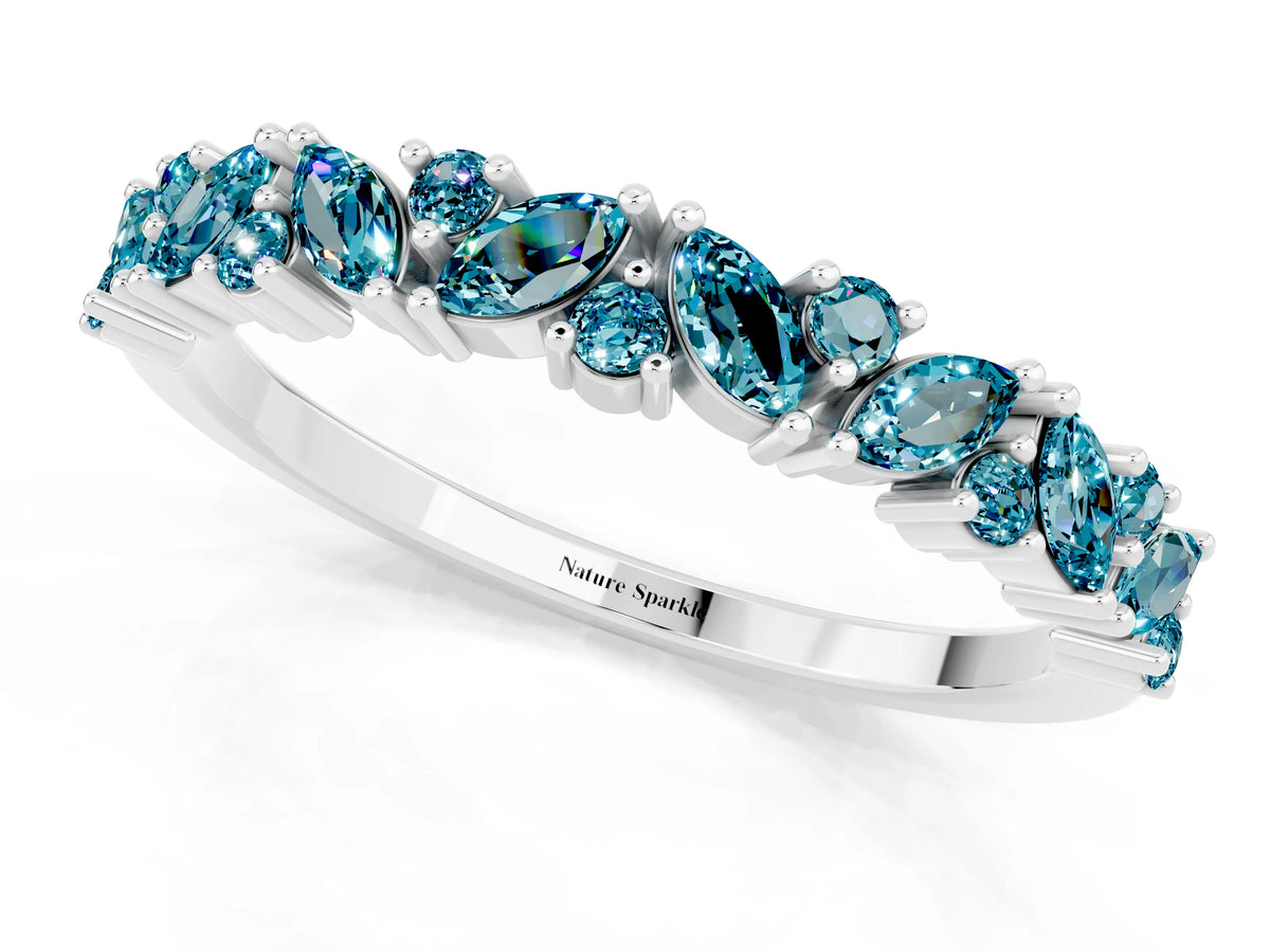 Marquise and Round Blue Topaz Vine Eternity Band in Silver with Prong Setting_1