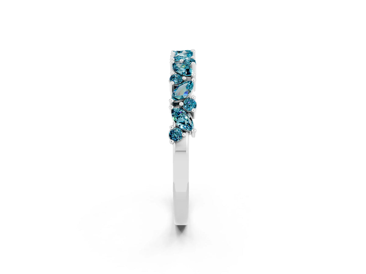 Marquise and Round Blue Topaz Vine Eternity Band in Silver with Prong Setting_2