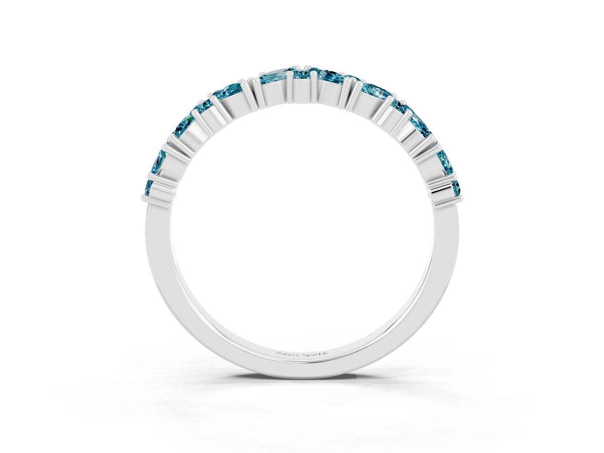 Marquise and Round Blue Topaz Vine Eternity Band in Silver with Prong Setting_3