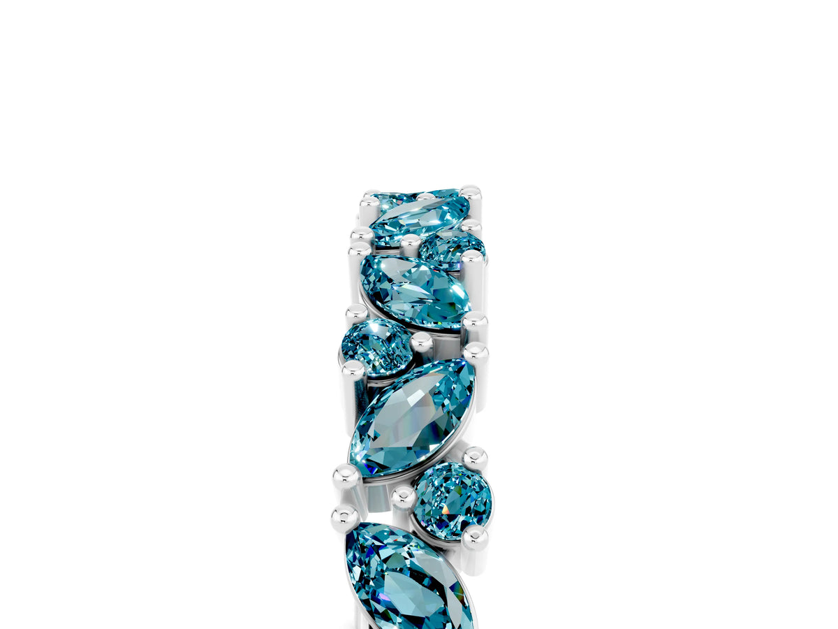 Marquise and Round Blue Topaz Vine Eternity Band in Silver with Prong Setting_5