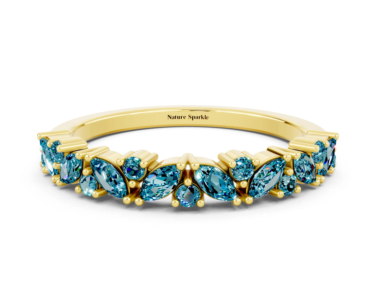Marquise and Round Blue Topaz Vine Eternity Band in Yellow gold with Prong Setting