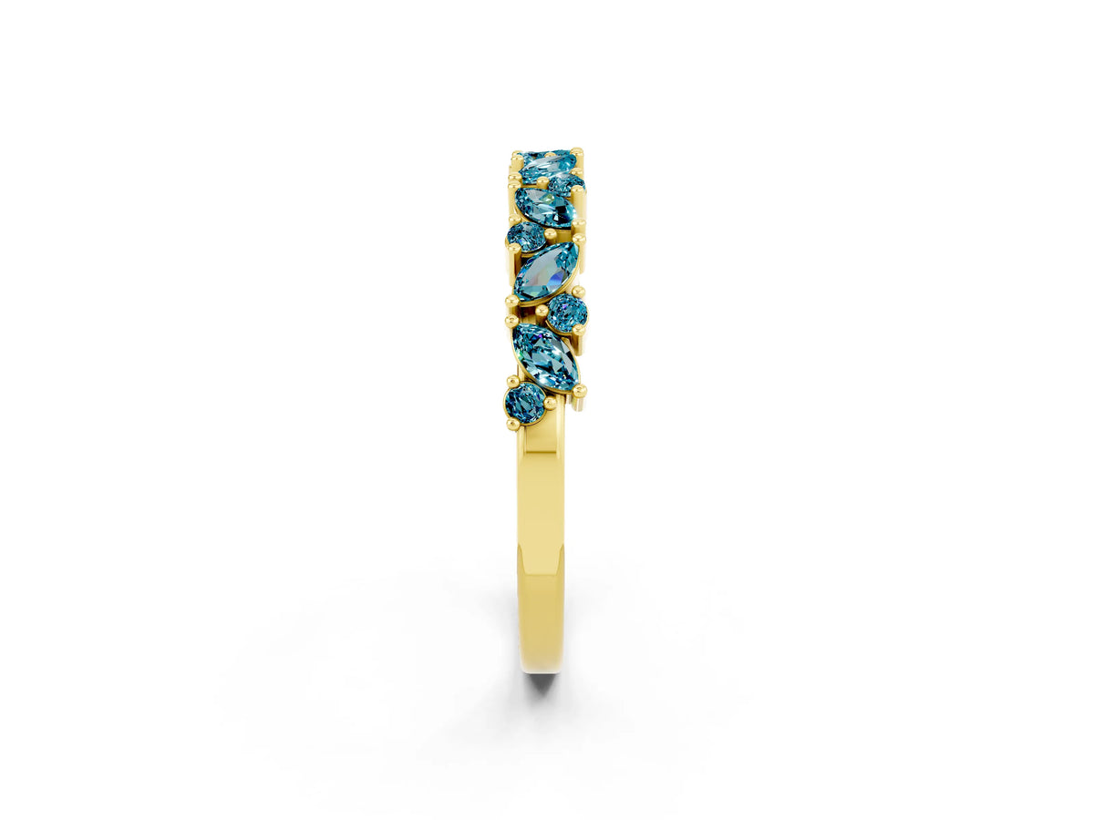 Marquise and Round Blue Topaz Vine Eternity Band in Yellow gold with Prong Setting_2