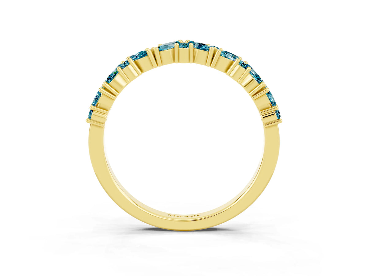 Marquise and Round Blue Topaz Vine Eternity Band in Yellow gold with Prong Setting_3