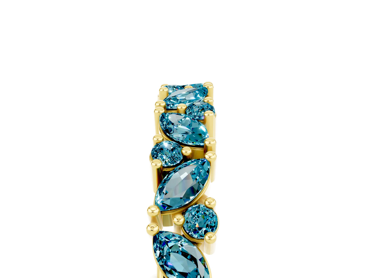 Marquise and Round Blue Topaz Vine Eternity Band in Yellow gold with Prong Setting_5
