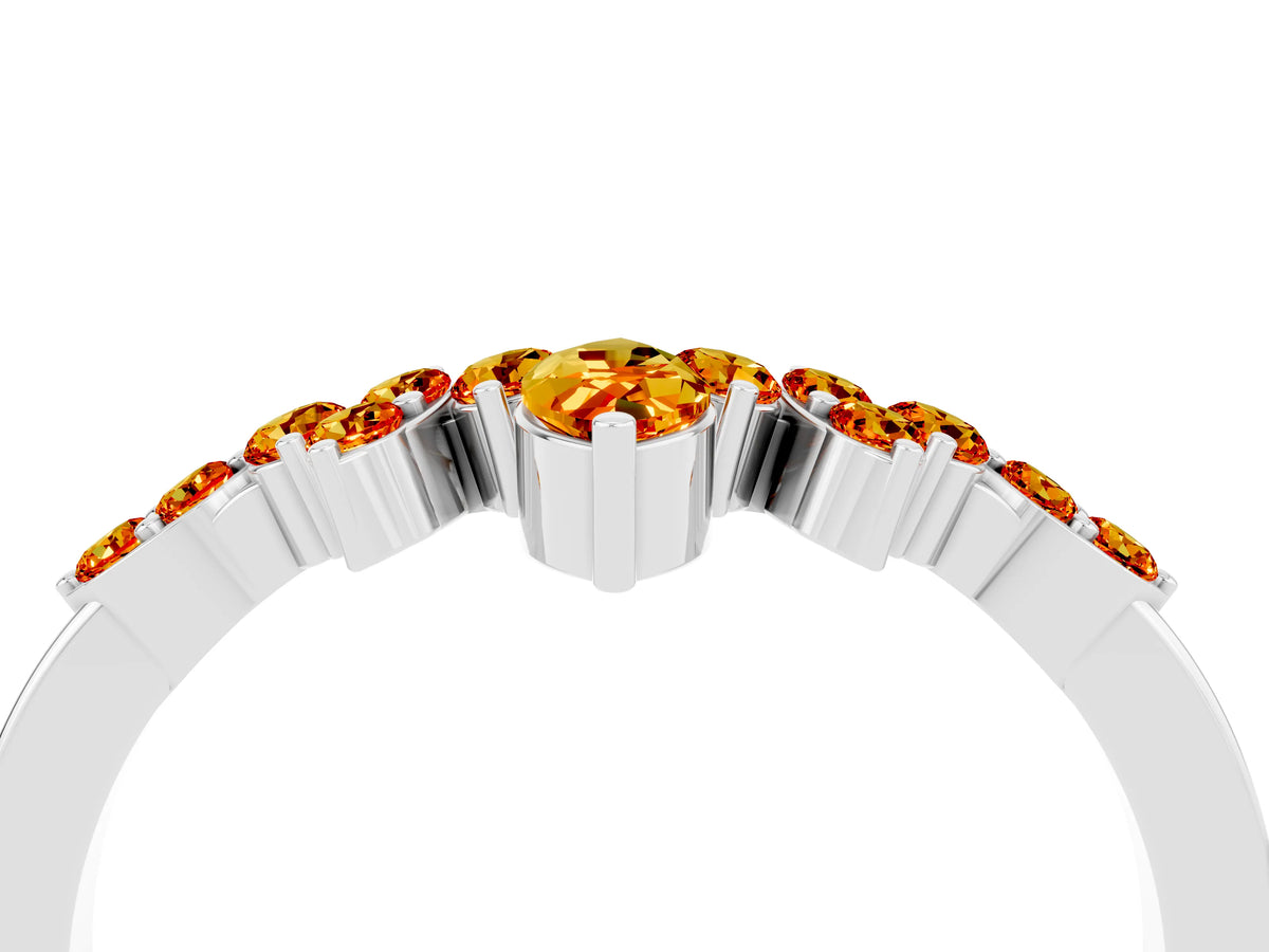 Marquise and Round Citrine Chevron Band in Platinum with Prong Setting_4