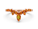 Marquise and Round Citrine Chevron Band in Rose gold with Prong Setting