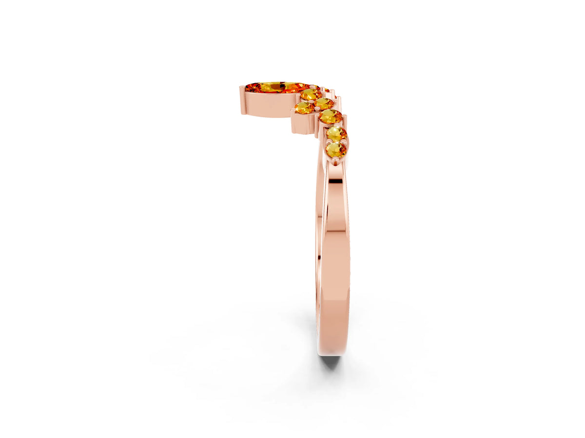 Marquise and Round Citrine Chevron Band in Rose gold with Prong Setting_2