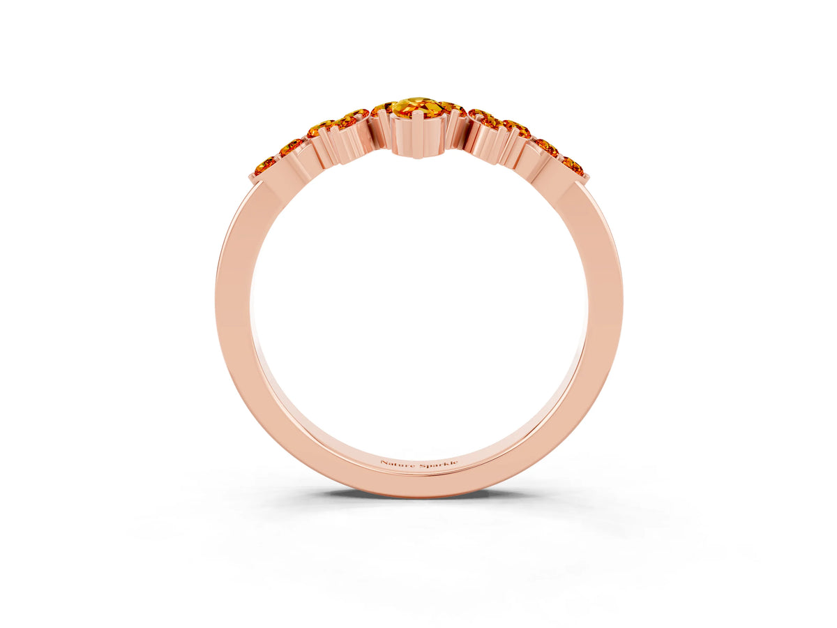 Marquise and Round Citrine Chevron Band in Rose gold with Prong Setting_3
