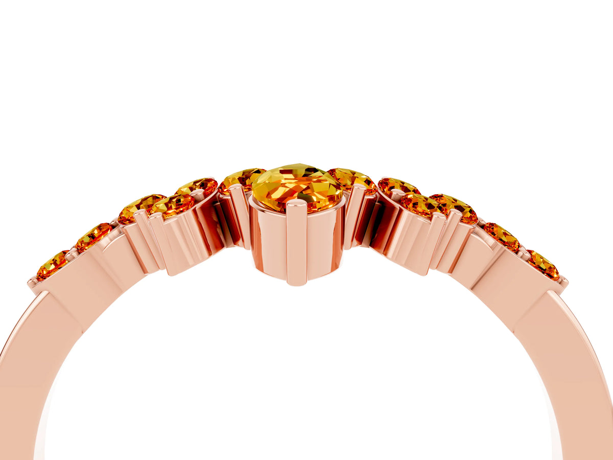 Marquise and Round Citrine Chevron Band in Rose gold with Prong Setting_4