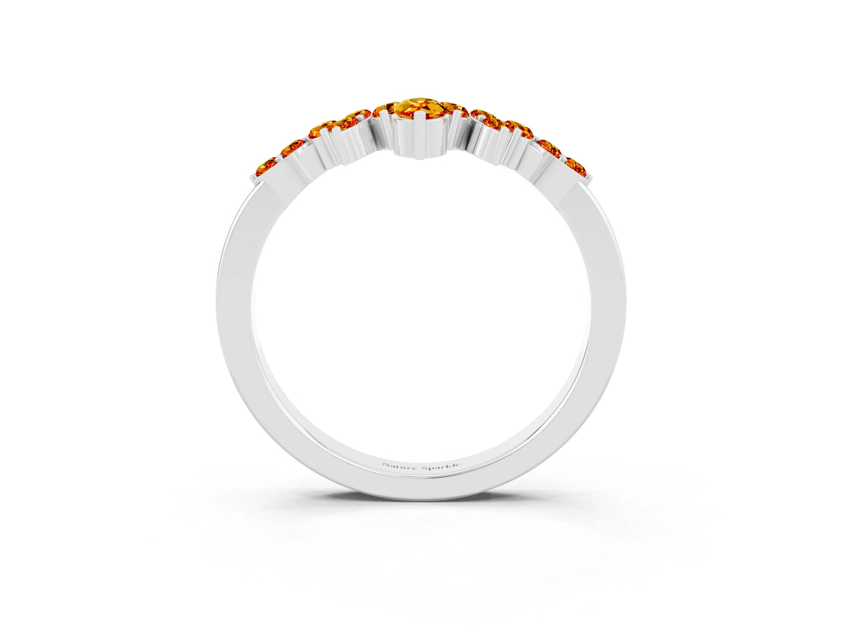 Marquise and Round Citrine Chevron Band in White gold with Prong Setting_3
