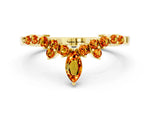 Marquise and Round Citrine Chevron Band in Yellow gold with Prong Setting