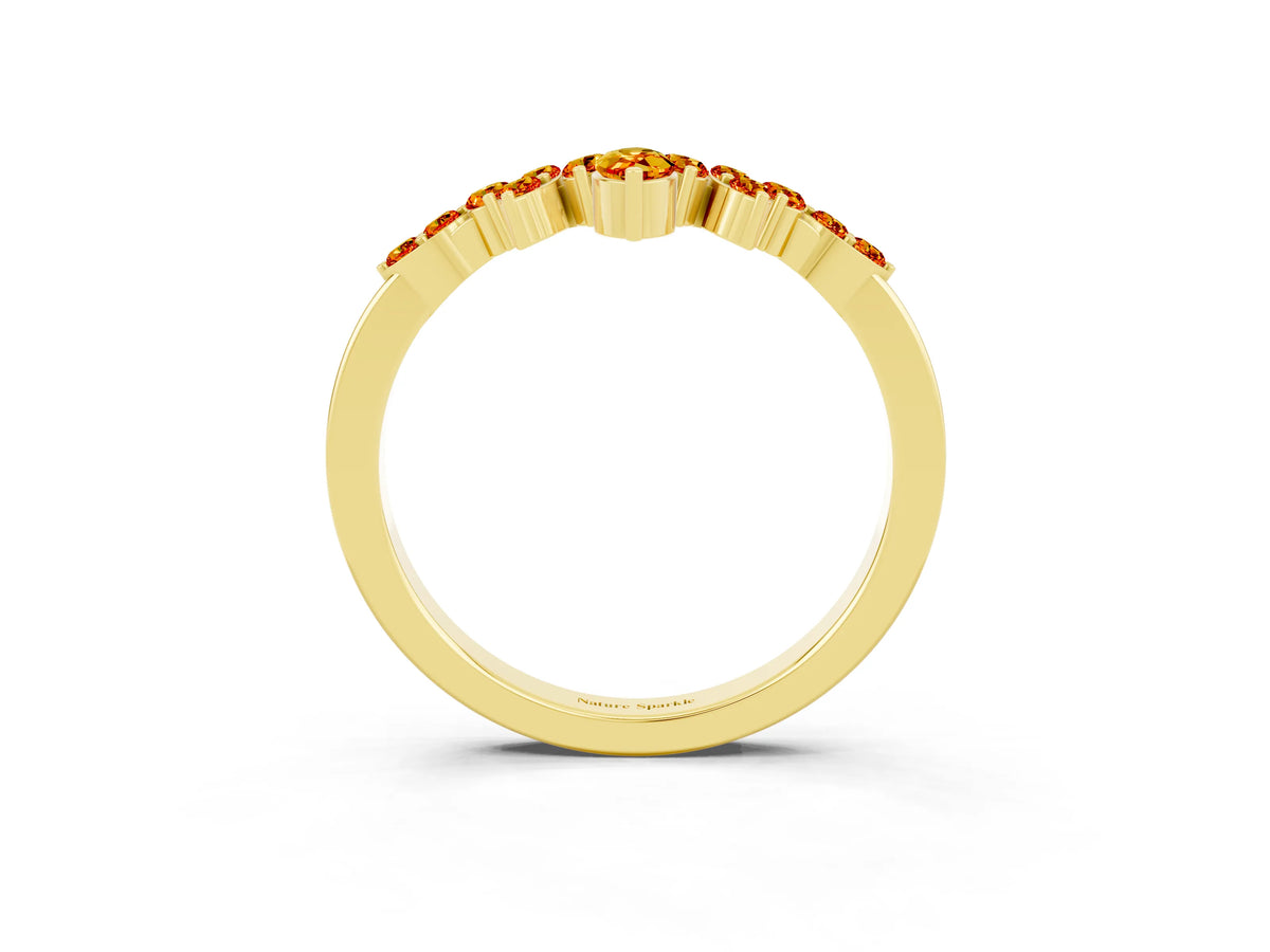 Marquise and Round Citrine Chevron Band in Yellow gold with Prong Setting_3