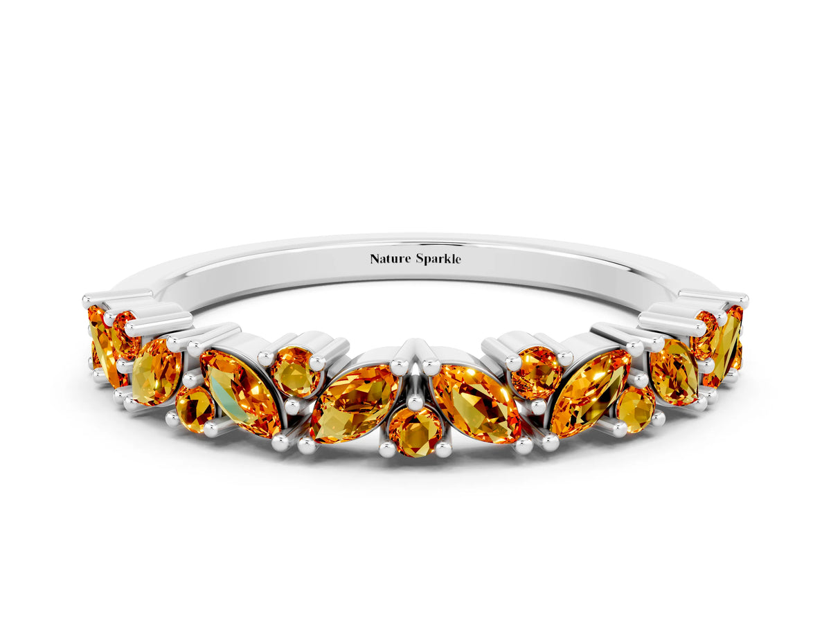 Marquise and Round Citrine Vine Eternity Band in Platinum with Prong Setting