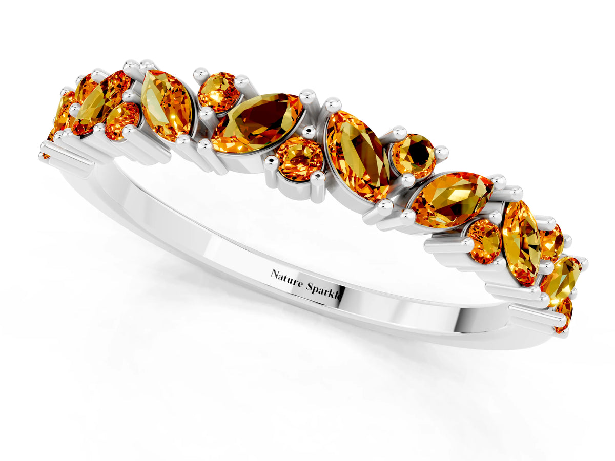 Marquise and Round Citrine Vine Eternity Band in Platinum with Prong Setting_1