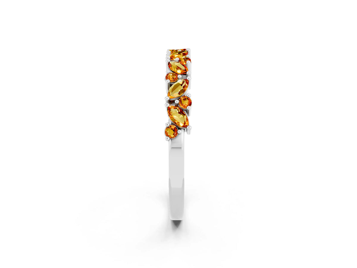 Marquise and Round Citrine Vine Eternity Band in White gold with Prong Setting_2