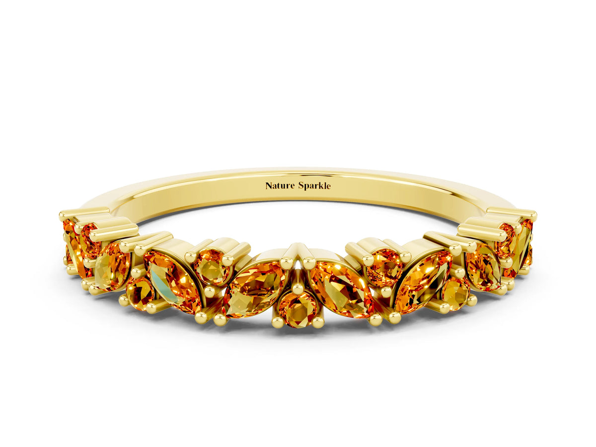 Marquise and Round Citrine Vine Eternity Band in Yellow gold with Prong Setting