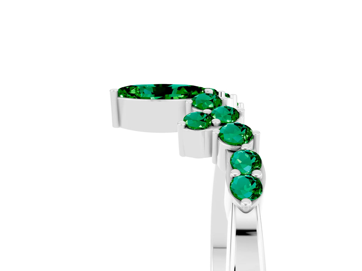 Marquise and Round Emerald Chevron Band in Platinum with Prong Setting_5