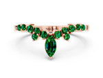 Marquise and Round Emerald Chevron Band in Rose gold with Prong Setting