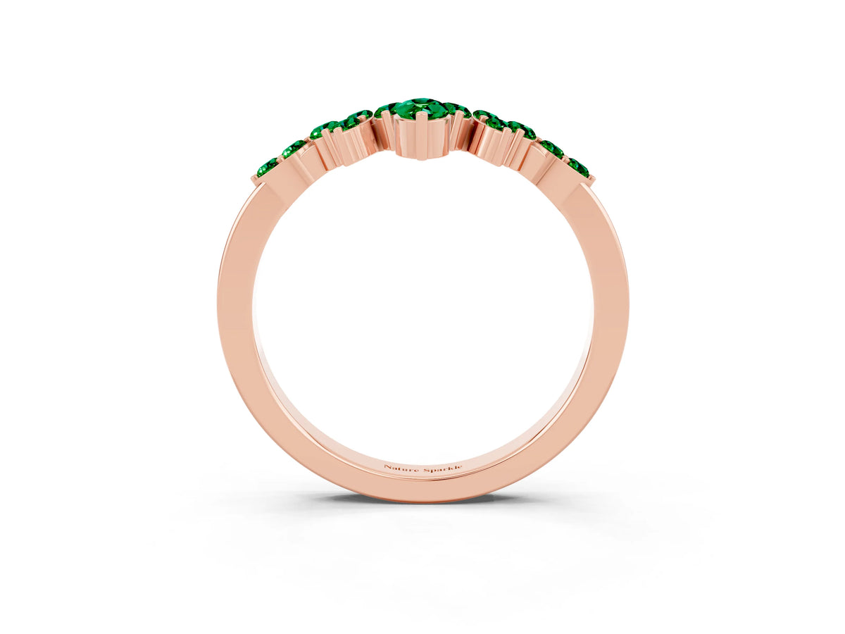 Marquise and Round Emerald Chevron Band in Rose gold with Prong Setting_3