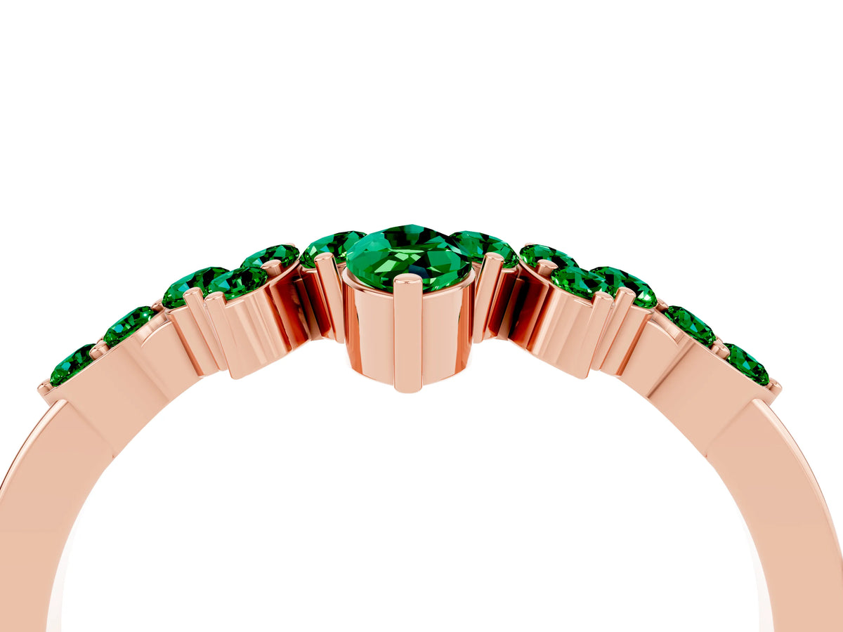 Marquise and Round Emerald Chevron Band in Rose gold with Prong Setting_4