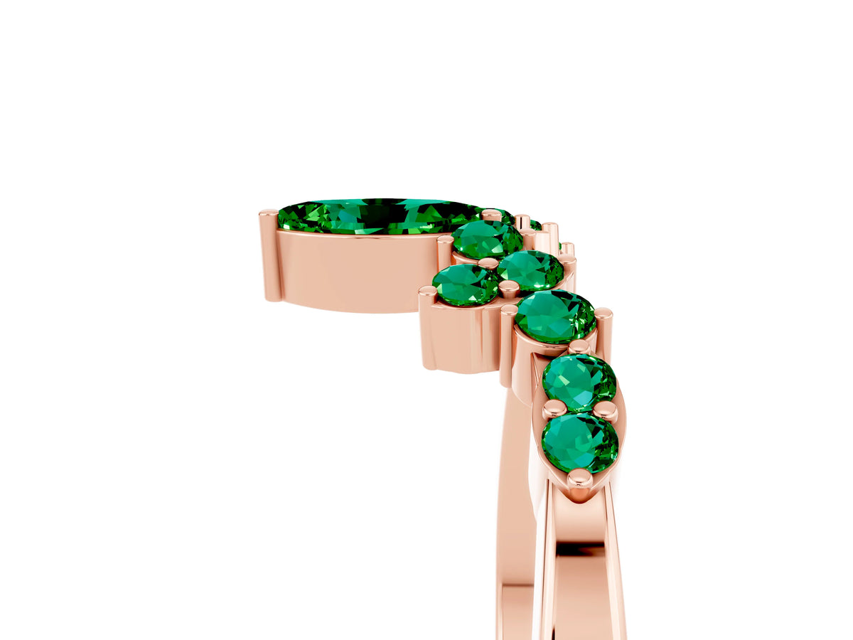 Marquise and Round Emerald Chevron Band in Rose gold with Prong Setting_5
