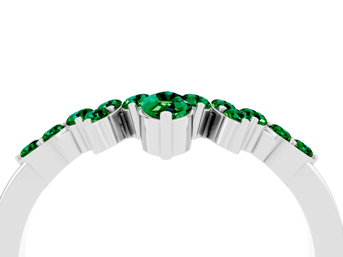 Marquise and Round Emerald Chevron Band in Silver with Prong Setting_4