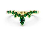 Marquise and Round Emerald Chevron Band in Yellow gold with Prong Setting