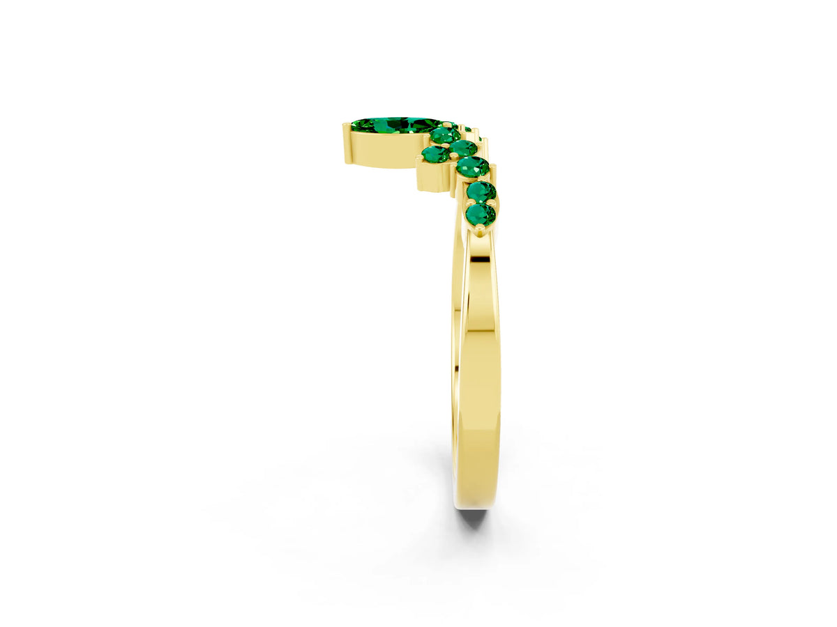 Marquise and Round Emerald Chevron Band in Yellow gold with Prong Setting_2