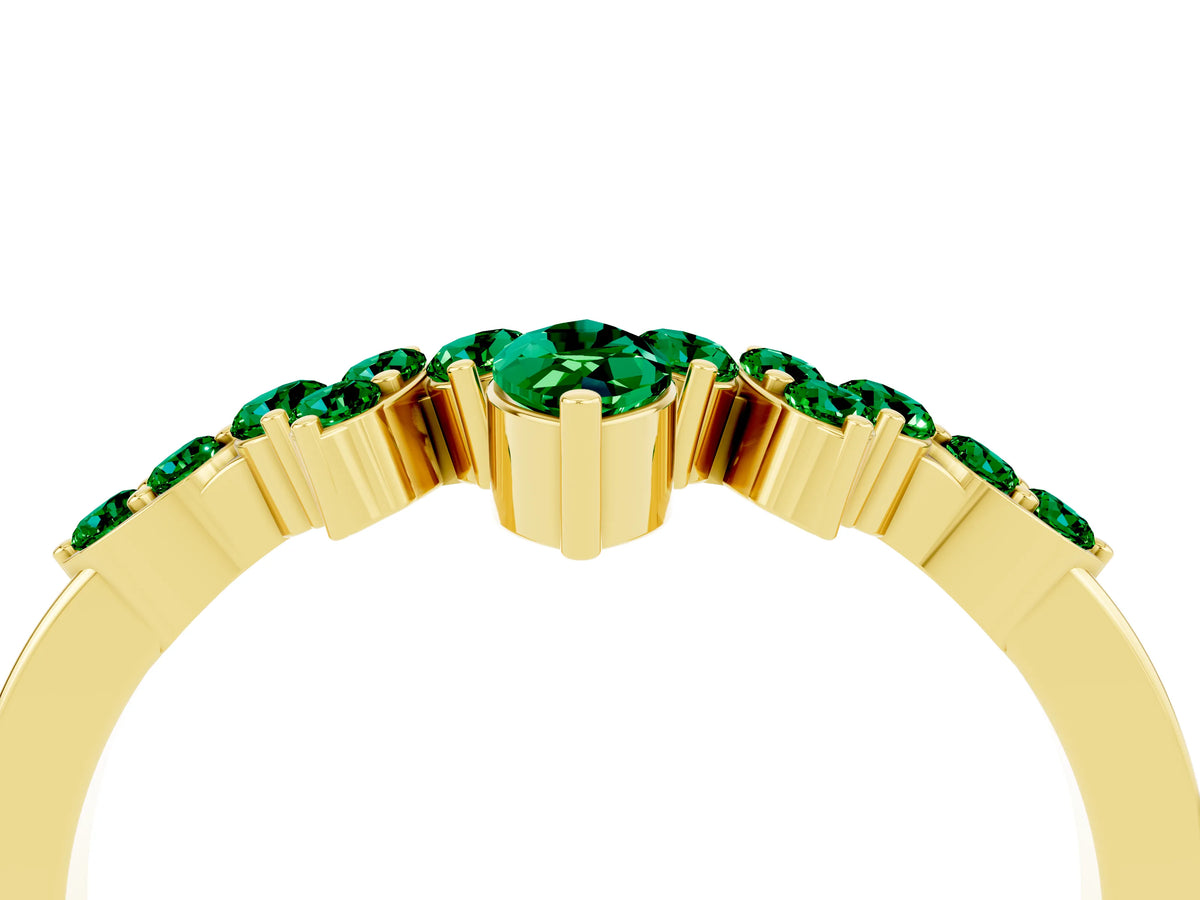 Marquise and Round Emerald Chevron Band in Yellow gold with Prong Setting_4