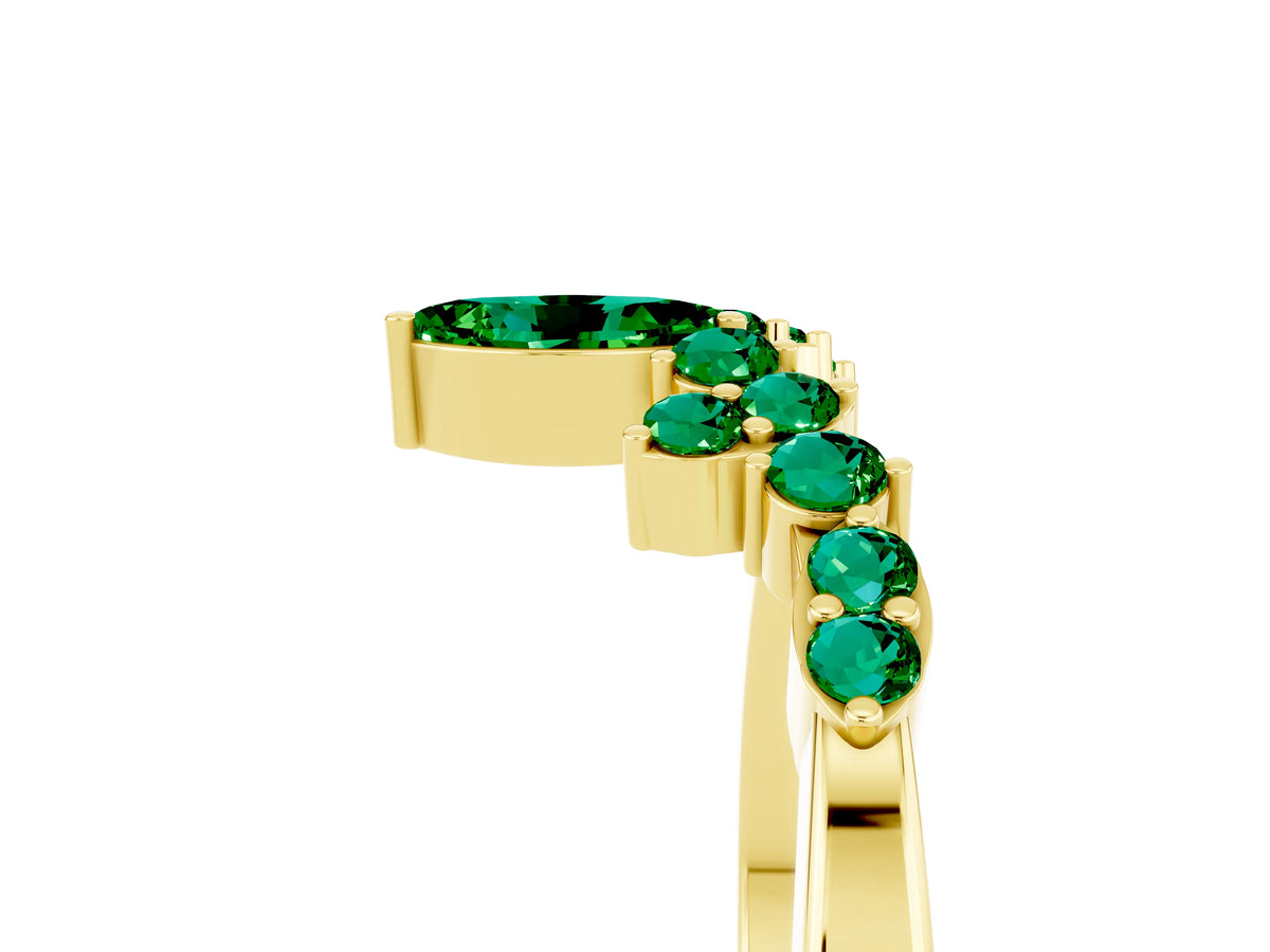 Marquise and Round Emerald Chevron Band in Yellow gold with Prong Setting_5