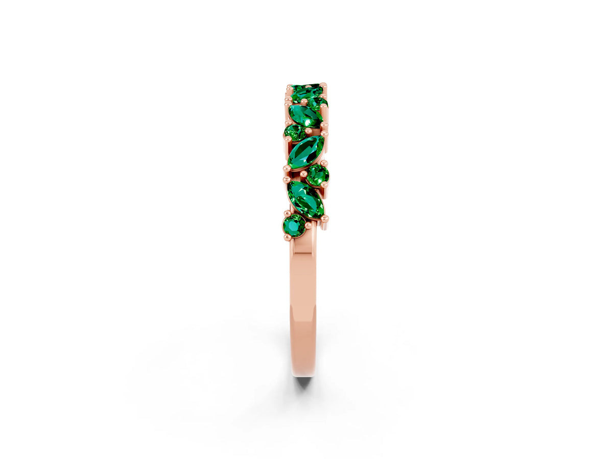 Marquise and Round Emerald Vine Eternity Band in Rose gold with Prong Setting_2