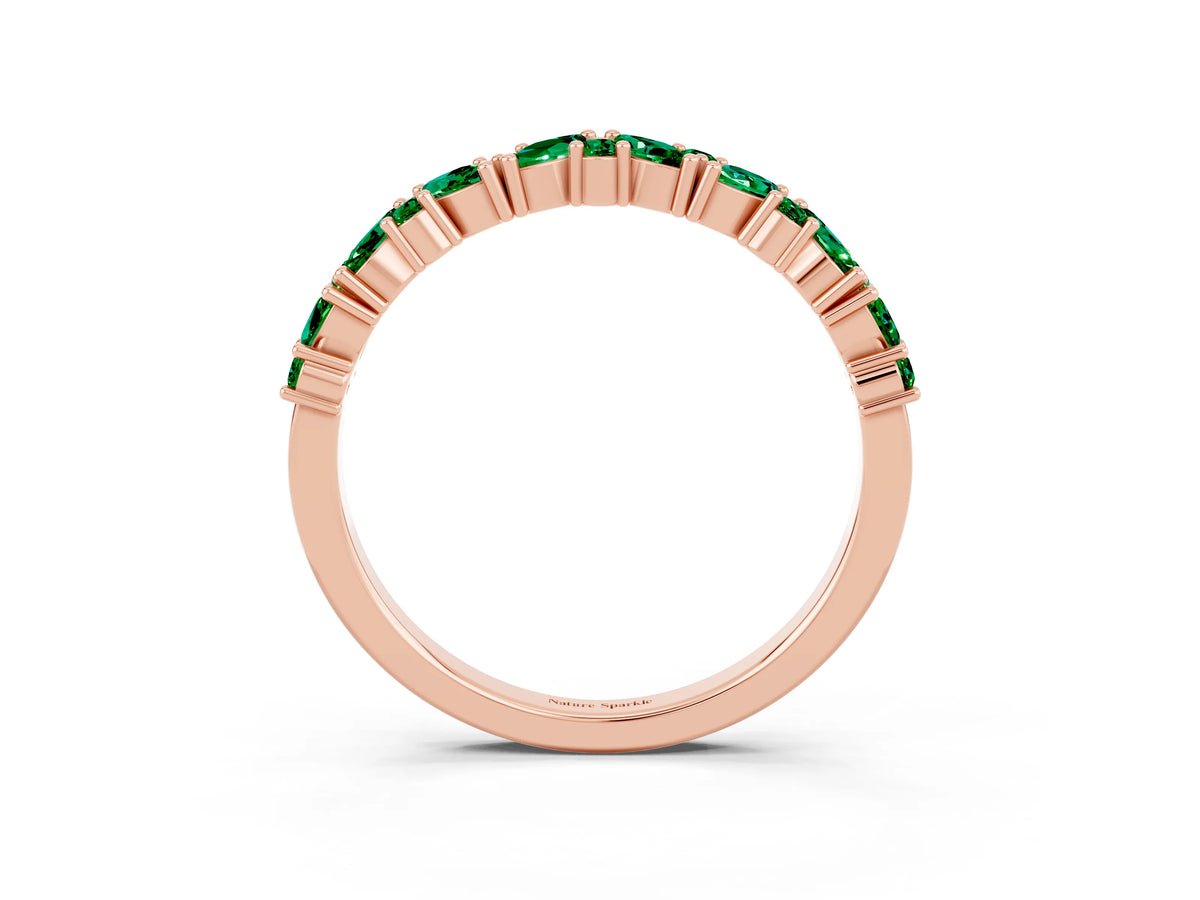 Marquise and Round Emerald Vine Eternity Band in Rose gold with Prong Setting_3