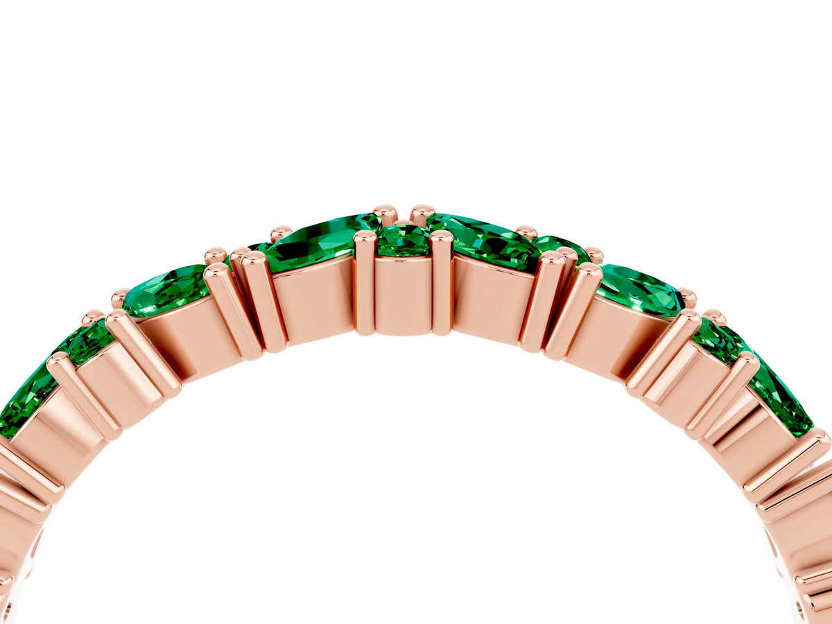 Marquise and Round Emerald Vine Eternity Band in Rose gold with Prong Setting_4