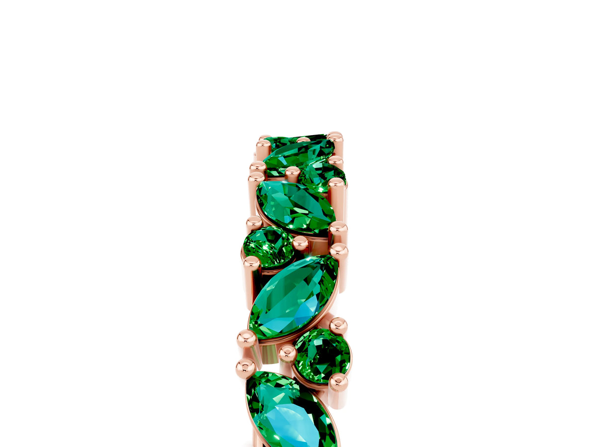 Marquise and Round Emerald Vine Eternity Band in Rose gold with Prong Setting_5