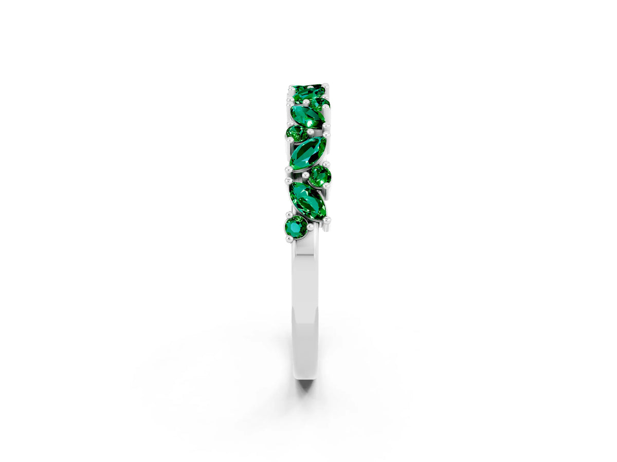 Marquise and Round Emerald Vine Eternity Band in Silver with Prong Setting_2