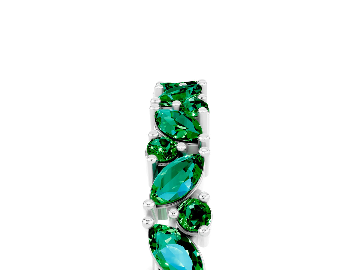 Marquise and Round Emerald Vine Eternity Band in Silver with Prong Setting_5