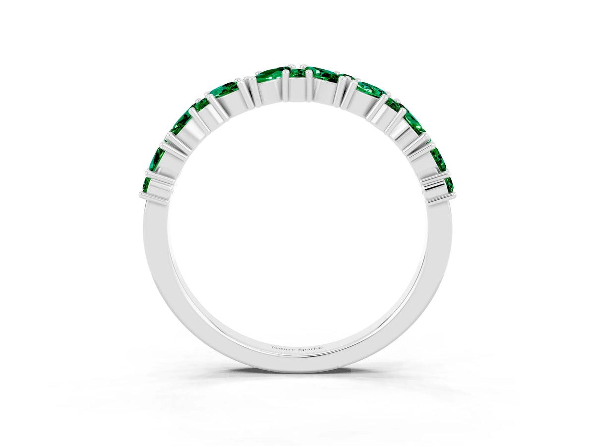 Marquise and Round Emerald Vine Eternity Band in White gold with Prong Setting_3
