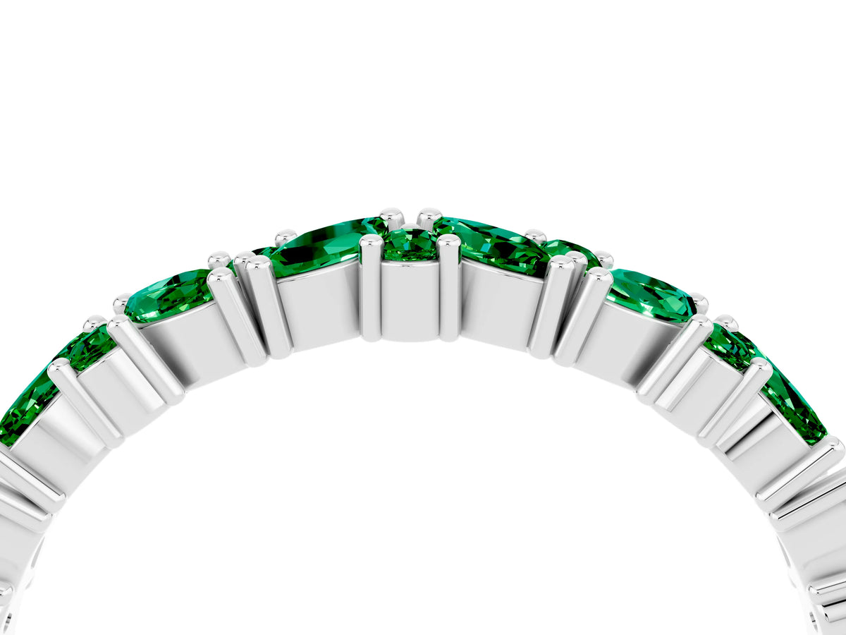 Marquise and Round Emerald Vine Eternity Band in White gold with Prong Setting_4