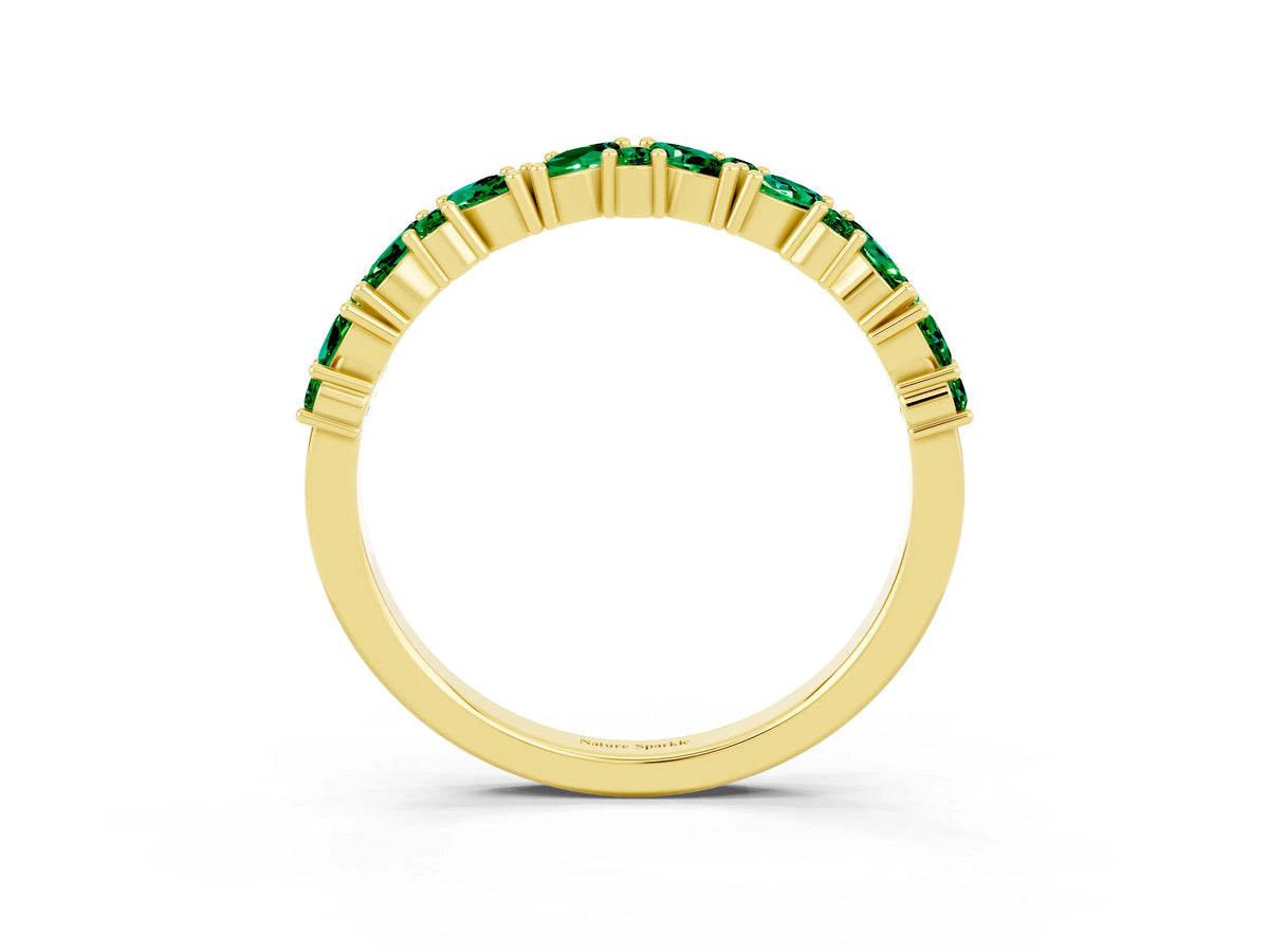 Marquise and Round Emerald Vine Eternity Band in Yellow gold with Prong Setting_3